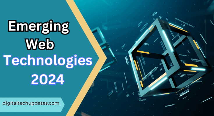 Collage of emerging web technologies for 2024 including AI, WebAssembly, and PWAs