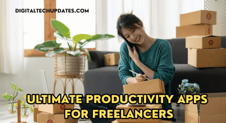 Various productivity apps for freelancers on a laptop screen
