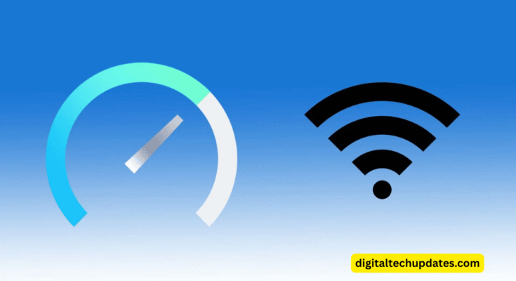 Person running a Wi-Fi speed test on a laptop