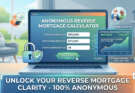 An online anonymous reverse mortgage calculator interface showing home equity estimates and privacy icons for financial clarity.