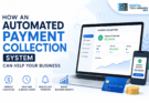 Automated payment collection system dashboard showing digital invoices, payment reminders, cash flow analytics, and business growth metrics.
