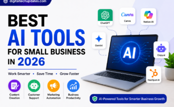 Best AI tools for small business in 2026 featured image showing AI-powered business software, automation tools, productivity solutions, and digital growth technologies.