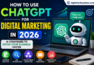 How to Use ChatGPT for Digital Marketing in 2026 featured image with AI robot, SEO, content marketing, social media, email marketing, and analytics.