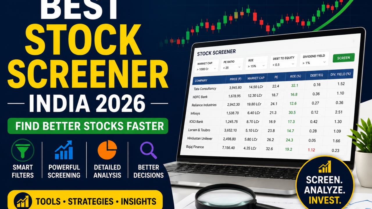 Best stock screener India 2026 featuring stock market charts, screening tools and NSE stock analysis