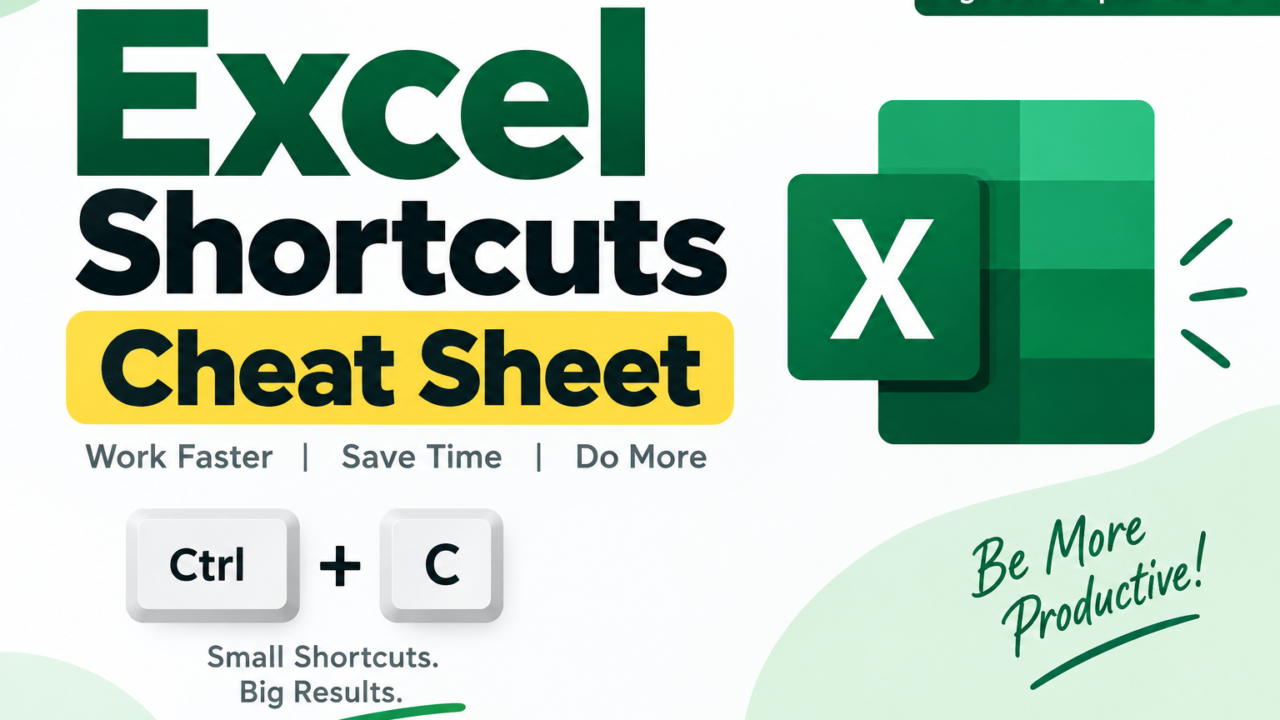 Excel shortcuts cheat sheet with keyboard shortcut keys