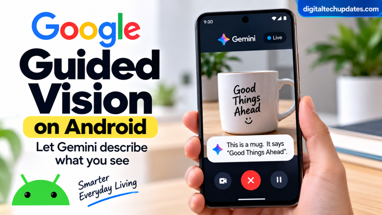 Google Guided Vision on Android using Gemini Live camera to describe surroundings