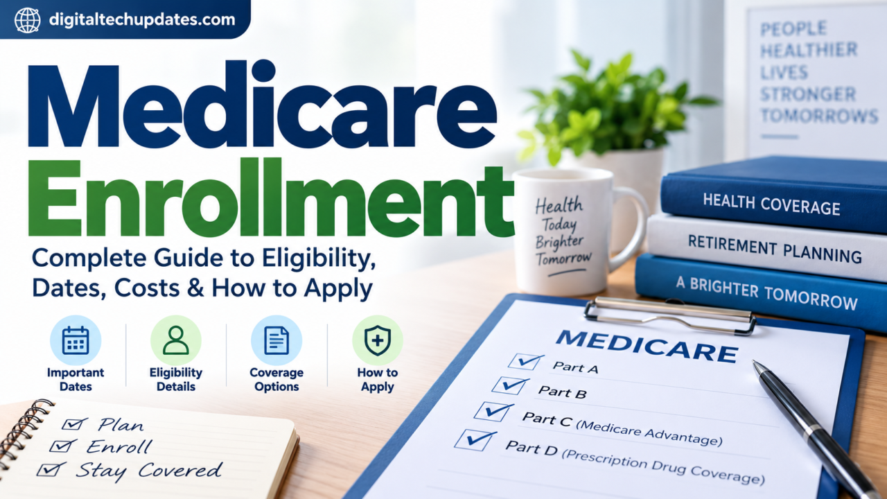 Medicare enrollment guide covering eligibility, enrollment dates, costs, and coverage options