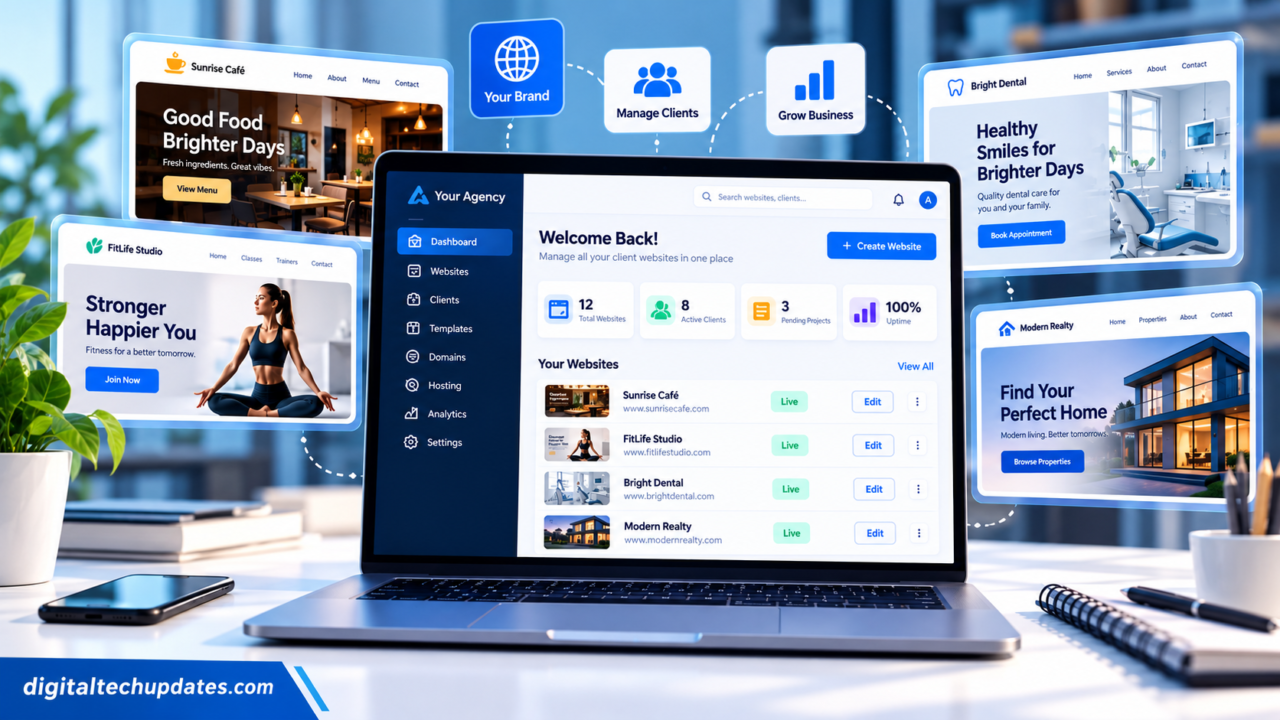 White label website builder dashboard for managing client websites