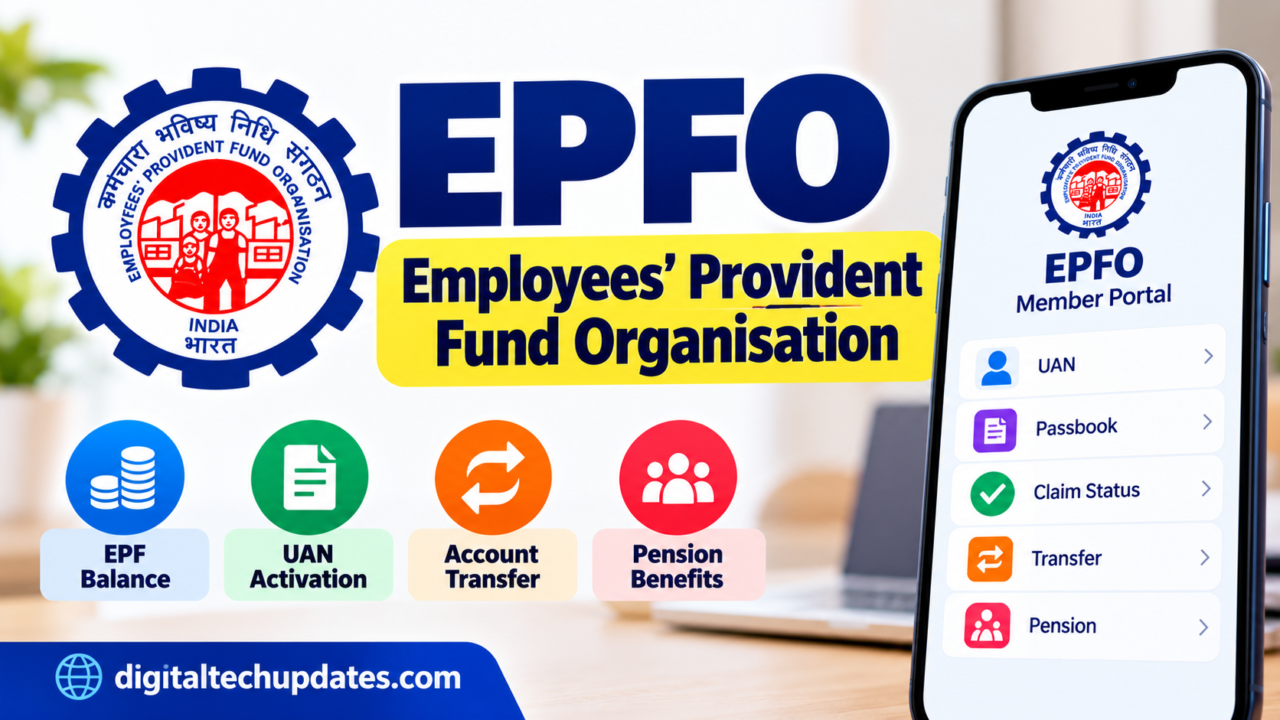Employees Provident Fund Organisation EPFO with UAN, PF balance, passbook and pension services