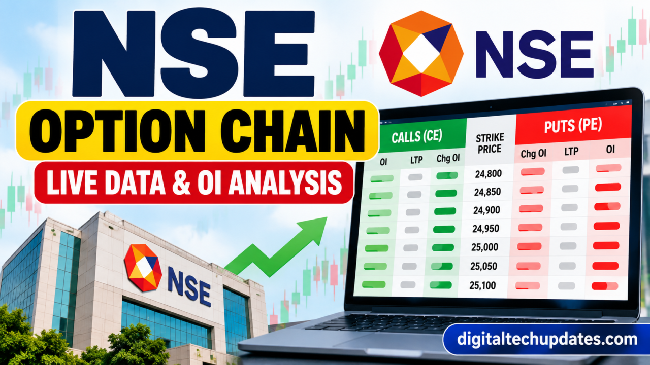 NSE option chain featuring Nifty 50 calls, puts, strike prices, and open interest analysis.