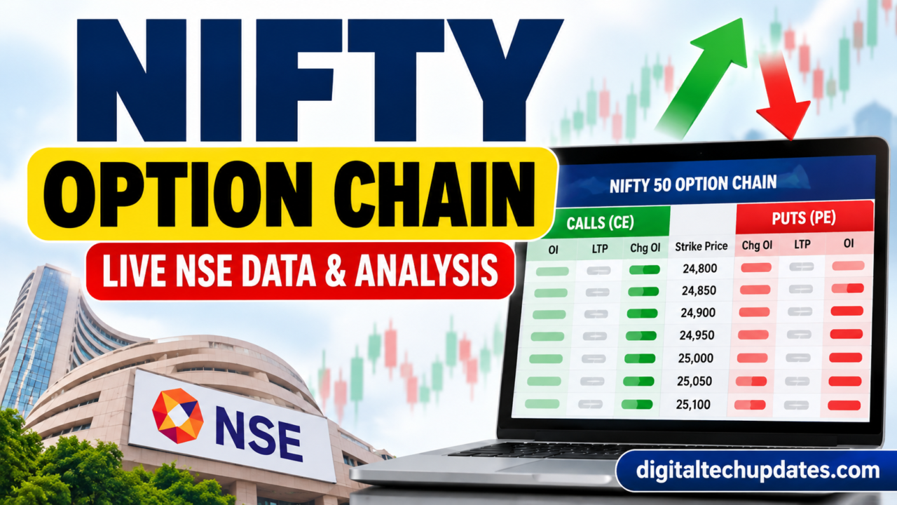 Nifty option chain guide showing NSE data, call and put options, and open interest analysis.