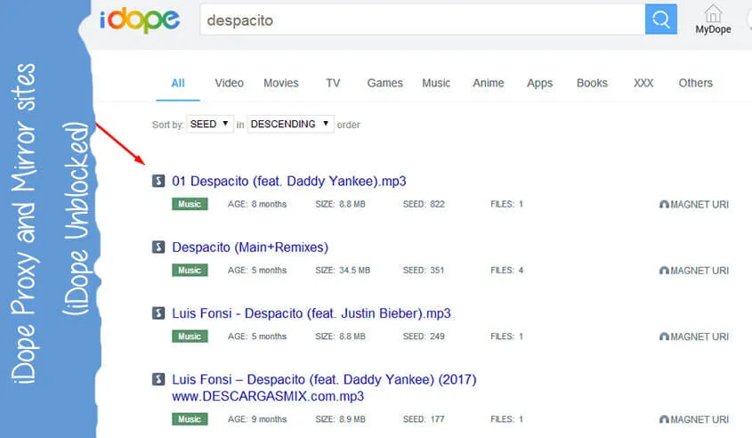 Unblock Idope torrent search engine using proxy sites