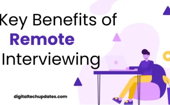 A hiring manager conducting a remote interview with a candidate via video call on a laptop.