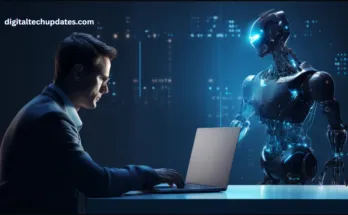 Business team using AI software on digital devices to optimize operations.