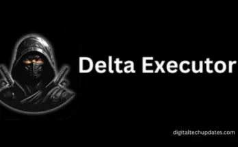 Illustration showing Delta Executor interface for Roblox with icons for Android, iOS, and Windows platforms