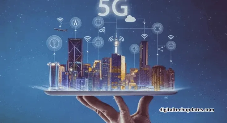 Business professionals using 5G technology in 2025 for global connectivity and digital transformation