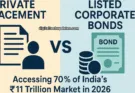 Infographic comparing Private Placement and Listed Corporate Bonds with visuals showing access to 70% of India’s ₹11 trillion market in 2026.