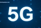 5G digital network technology concept with glowing circuit lines on blue background