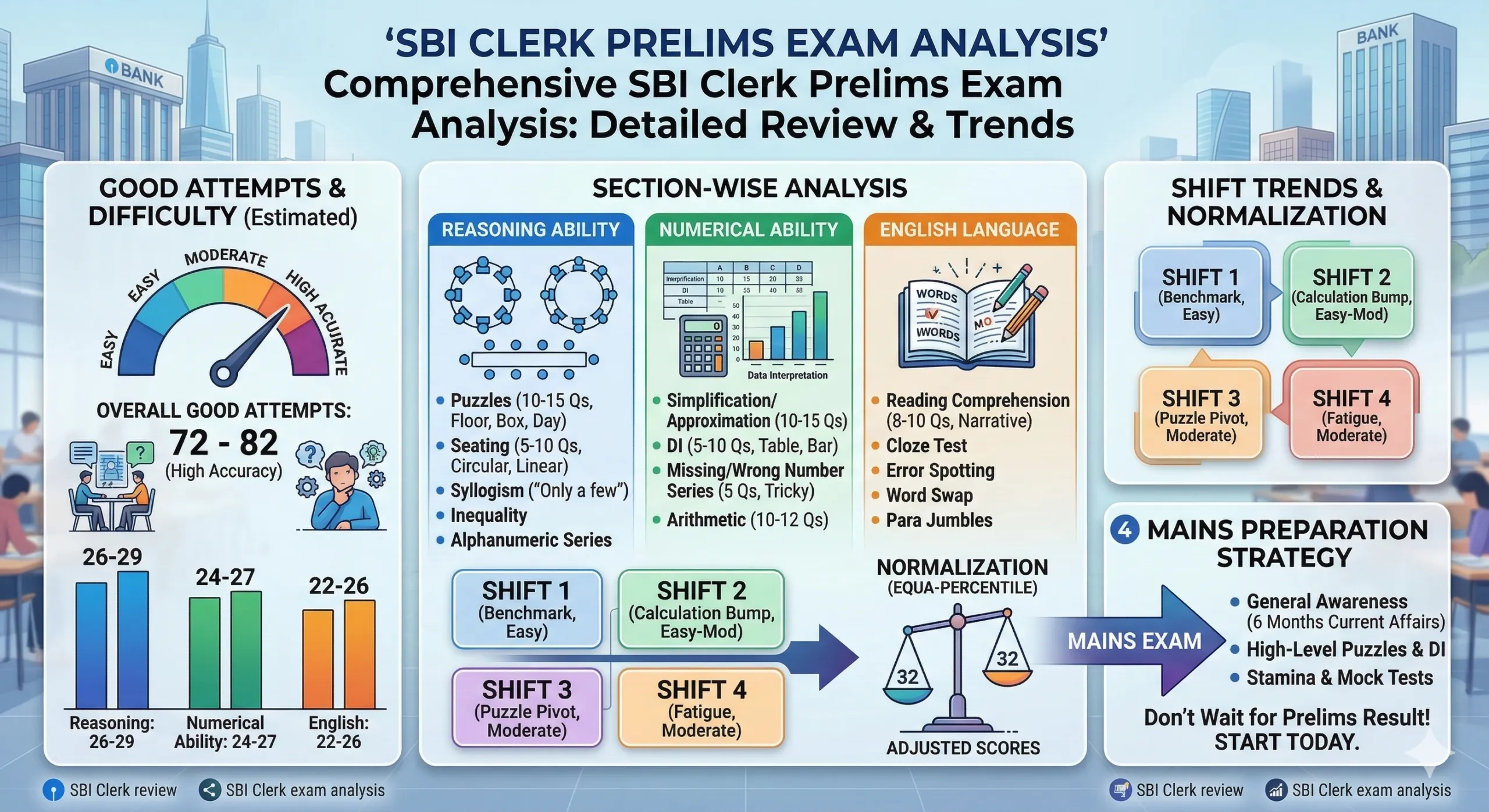Ultimate SBI Clerk Prelims Exam Analysis & Detailed Review: Shift Trends, Timings, and Safe Attempts