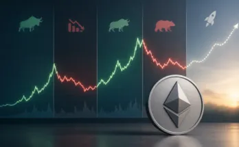 Ethereum cryptocurrency price chart showing bull runs, crashes, and future market trends