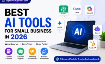 Best AI tools for small business in 2026 featured image showing AI-powered business software, automation tools, productivity solutions, and digital growth technologies.